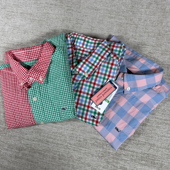 Vineyard Vines Other - NEW 3 PACK Vineyard Vines Button Up L/S Boys L Multicolor Gingham Plaid Stretch